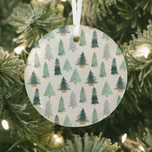 Ornement En Verre Glass Ornament Round - Christmas Trees Pattern