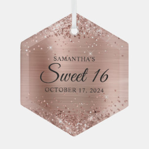 Ornement En Verre Glitterie Rose Gold Foil Sweet 16