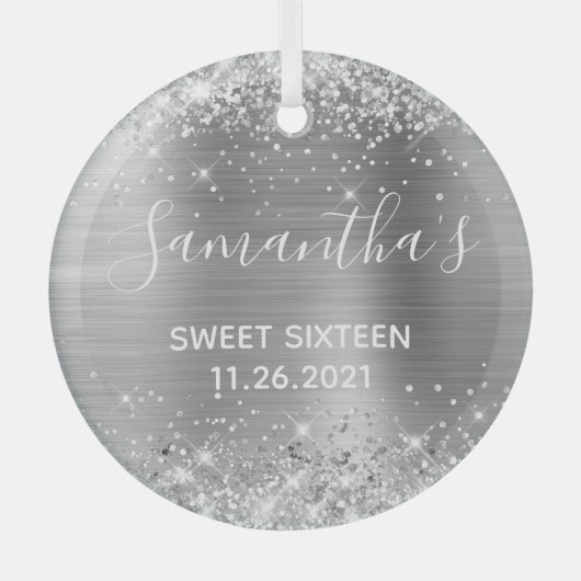 Ornement En Verre Glitterie Silver Foil Sweet 16 (Recto)