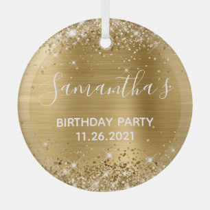 Ornement En Verre Glittery Gold Foil fête d'anniversaire