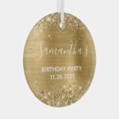 Ornement En Verre Glittery Gold Foil fête d'anniversaire (Avant droite)