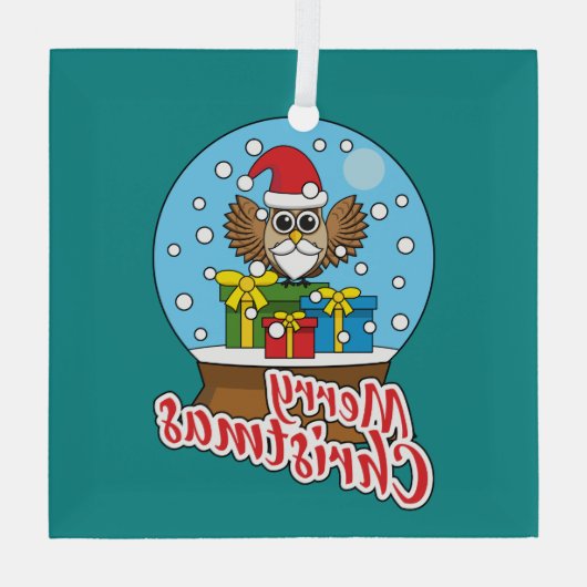 Ornement En Verre Globe des neiges avec Chouette du Père Noël (Verso)