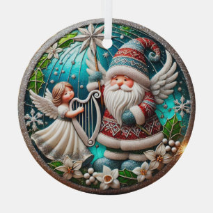 Ornement En Verre Gnome et Ange de Noël jouant de la harpe
