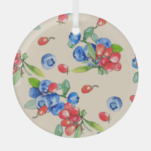 Ornement En Verre Goji, bleuet : aquarelle motif.