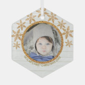 Ornement En Verre Gold Snowflake Chic Round Photo Noël (Recto)