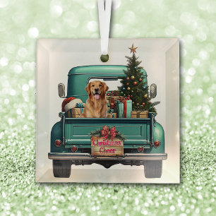 Ornement En Verre Golden Retriever Chien Retro Truck Noël