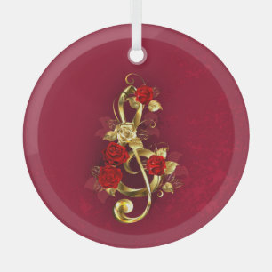 Ornement En Verre Golden Treble Clef avec fleurs Roses