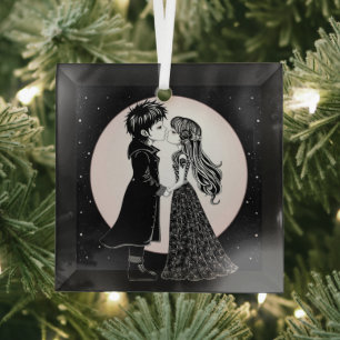 Ornement En Verre Gothique Emo Enfants Kiss Valentine's Day