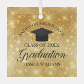 Ornement En Verre Graduation Gold Sparkle Custom School Noël (Recto)