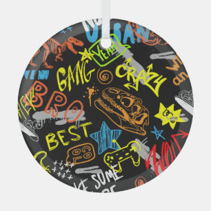 Ornement En Verre Graffiti pour garçons : Coolness dessinée à la mai
