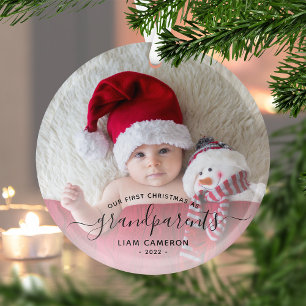 Ornement En Verre Grand-parents First Christmas Photo Script noir
