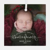 Ornement En Verre Grandparents First Christmas Photo White Script (Verso)