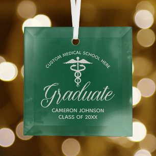 Ornement En Verre Green Médicale School Graduation Christmas