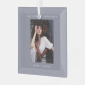 Ornement En Verre Gris minimal moderne | Joyeuse photo et mariée (Avant gauche)