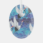 Ornement En Verre Grue japonaise : Motif orné d'oiseaux. (Avant gauche)