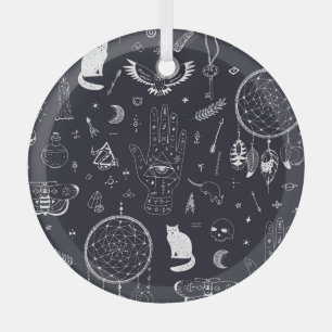 Ornement En Verre Halloween Magic : Vintage Doodle Motif.