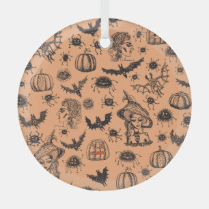 Ornement En Verre Halloween Witch Silhouette : Motif de dessin animé