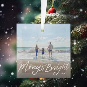 Ornement En Verre Hand Lettered Merry and Bright Holiday Photo