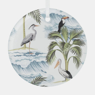 Ornement En Verre Hawaiian vintage, motif d'été fleuri.