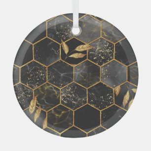 Ornement En Verre Hexagon de marbre, Texture Feuille d'or.