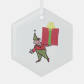 Ornement en verre hexagonal Elf With Red Box (Recto)