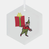 Ornement en verre hexagonal Elf With Red Box (Verso)
