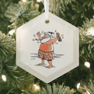 Ornement en verre hexagonal Père Noël ivre