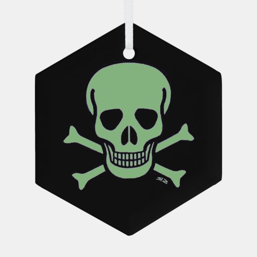 Ornement en verre hexagone de Crâne vert (Verso)