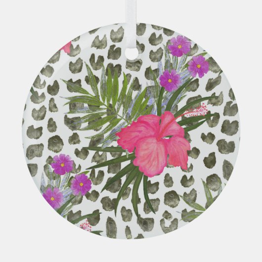 Ornement En Verre Hibiscus Animal : Aquarelle Motif sans joint. (Recto)