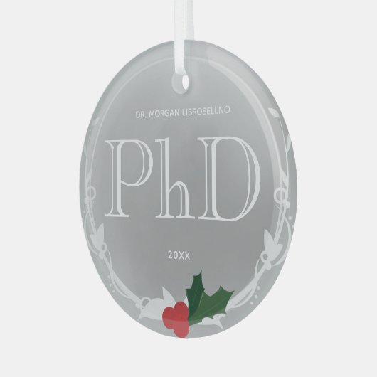 Ornement En Verre Holly Berry Silver Grey Nom du doctorat (Avant gauche)