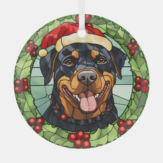 Ornement En Verre Holly Border Père Noël Rottweiler Chien Noël (Recto)