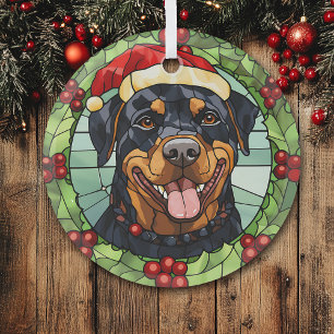 Ornement En Verre Holly Border Père Noël Rottweiler Chien Noël