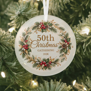 Ornement En Verre Holly Pine Snow Gold Noël