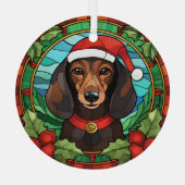 Ornement En Verre Holly Wreath Brown Dachshund Noël (Verso)