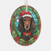 Ornement En Verre Holly Wreath Brown Dachshund Noël (Avant droite)