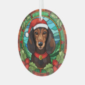 Ornement En Verre Holly Wreath Brown Dachshund Noël (Avant gauche)