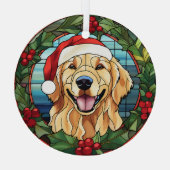 Ornement En Verre Holly Wreath Golden Retriever Chien Noël (Verso)