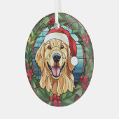 Ornement En Verre Holly Wreath Golden Retriever Chien Noël (Avant gauche)