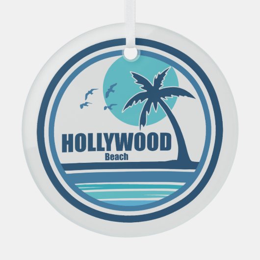 Ornement En Verre Hollywood Beach Floride Palm Tree Birds (Recto)