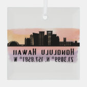 Ornement En Verre Honolulu Skyline Latitude et Longitude (Verso)