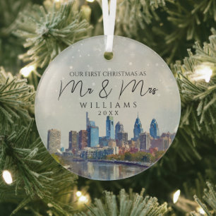 Ornement En Verre Horizon de Philadelphie Premier Noël en tant que M