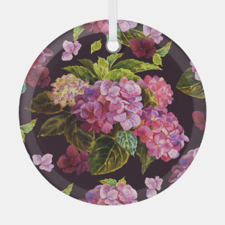 Ornement En Verre Hydrangée, foncé, motif floral transparent.