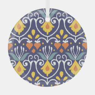 Ornement En Verre Ikat artisanal : Tissu Boho Ethnique