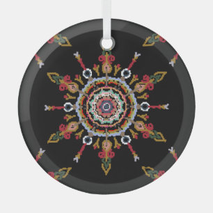 Ornement En Verre Ikat Damask Rouge Vert Vintage