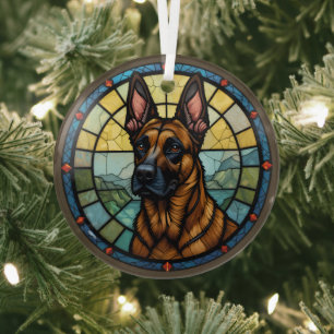 Ornement En Verre Illustration de style vitrail du Malinois belge