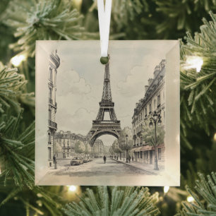 Ornement En Verre Illustration de voyage antique vintage de Paris