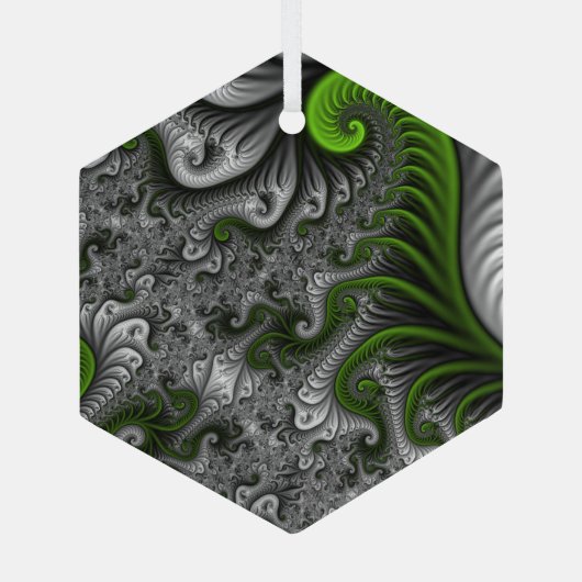 Ornement En Verre Imaginaire Monde Vert Et Gris Art Fractal Abstrait (Verso)