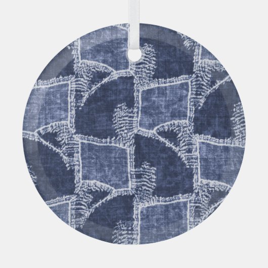 Ornement En Verre Indigo Patchwork : Texturé Checked Elegance (Recto)