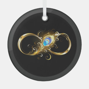 Ornement En Verre Infinité avec plume de paon doré