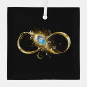 Ornement En Verre Infinité avec plume de paon doré (Verso)